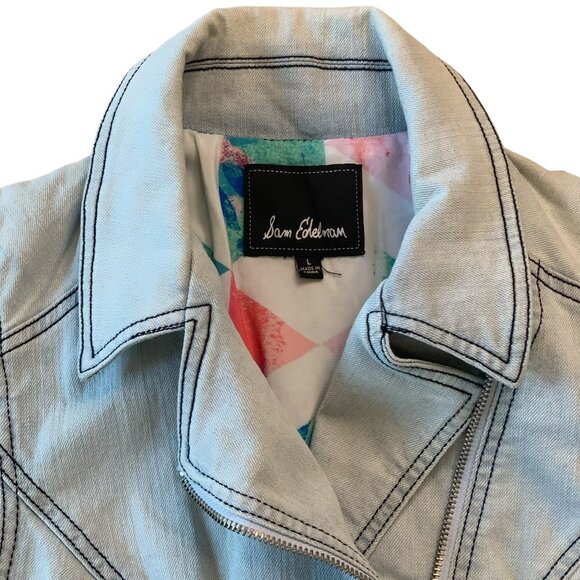 Sam Edelman Denim Cropped Moto Vest Blue Women's Sleeveless Jean Jacket- L-- NWT - Picture 8 of 12